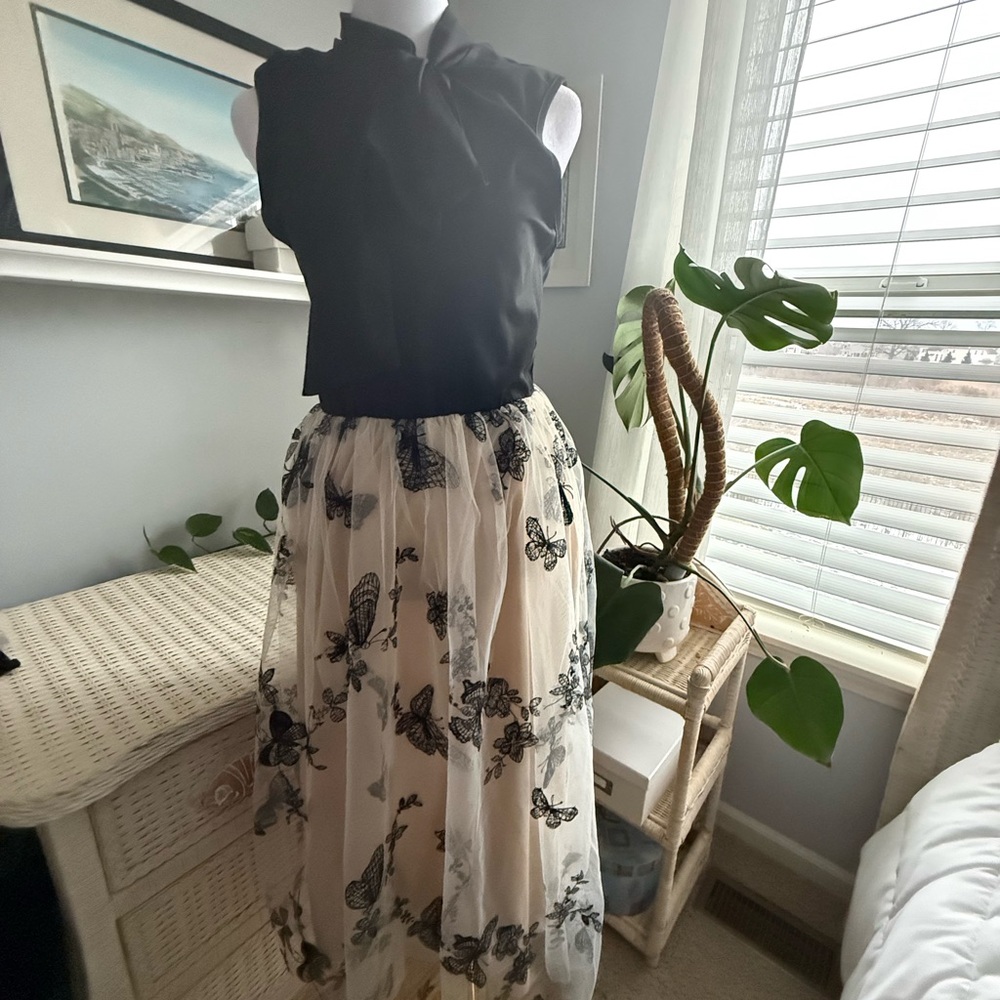 Elegant Black and Cream Butterfly Skirt